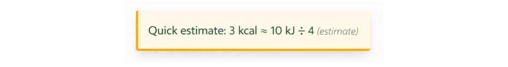 Home quick estimete in comparison to kilocalories and kilojouls